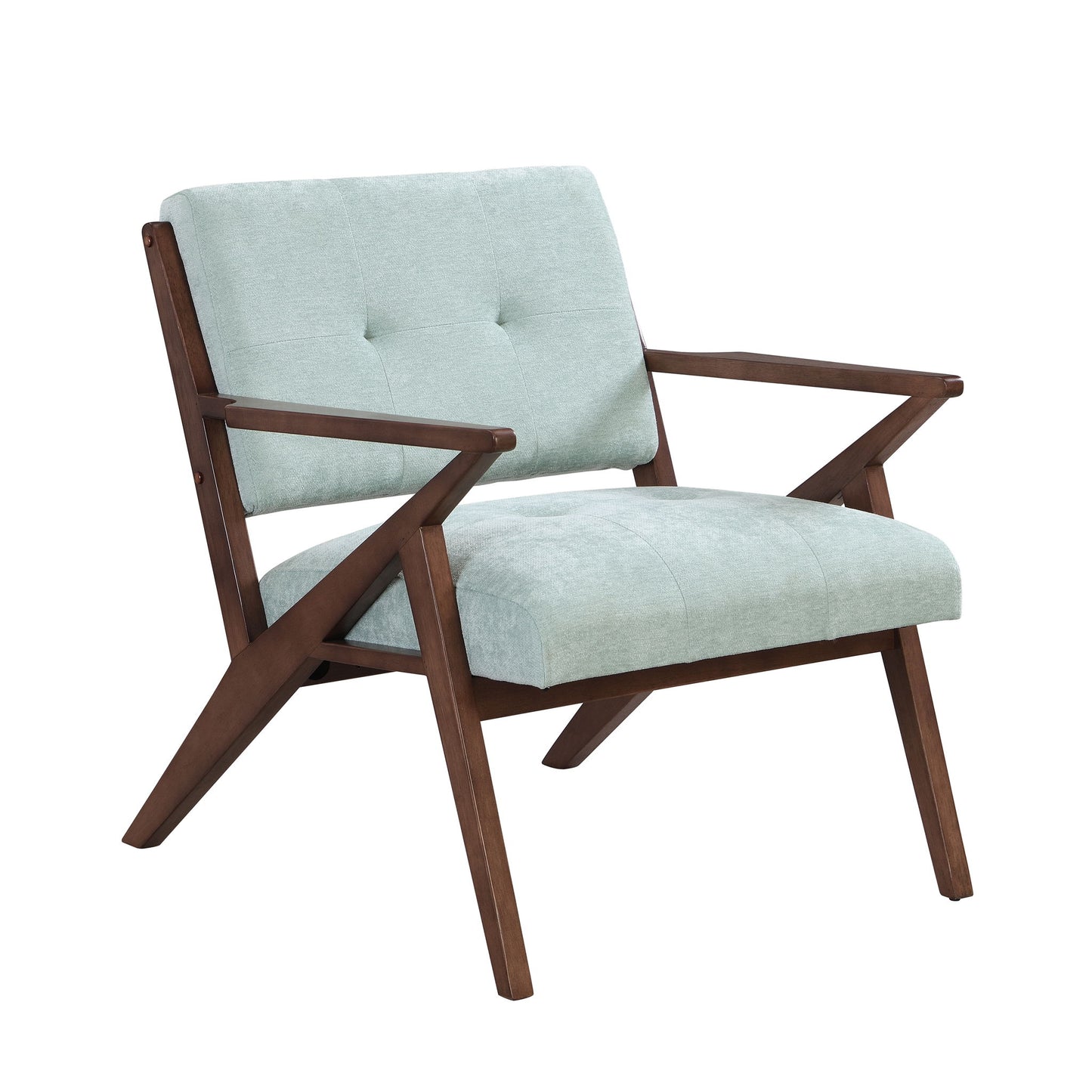 Modern Accent Chair With Plush Cushions, Angled Arm Design - Green Noble House