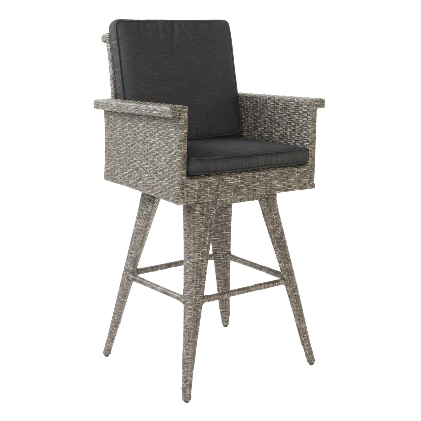 Outdoor Rattan Swivel Barstool With Water Resistant Cushion - Mixed Black / Dark Gray Noble House