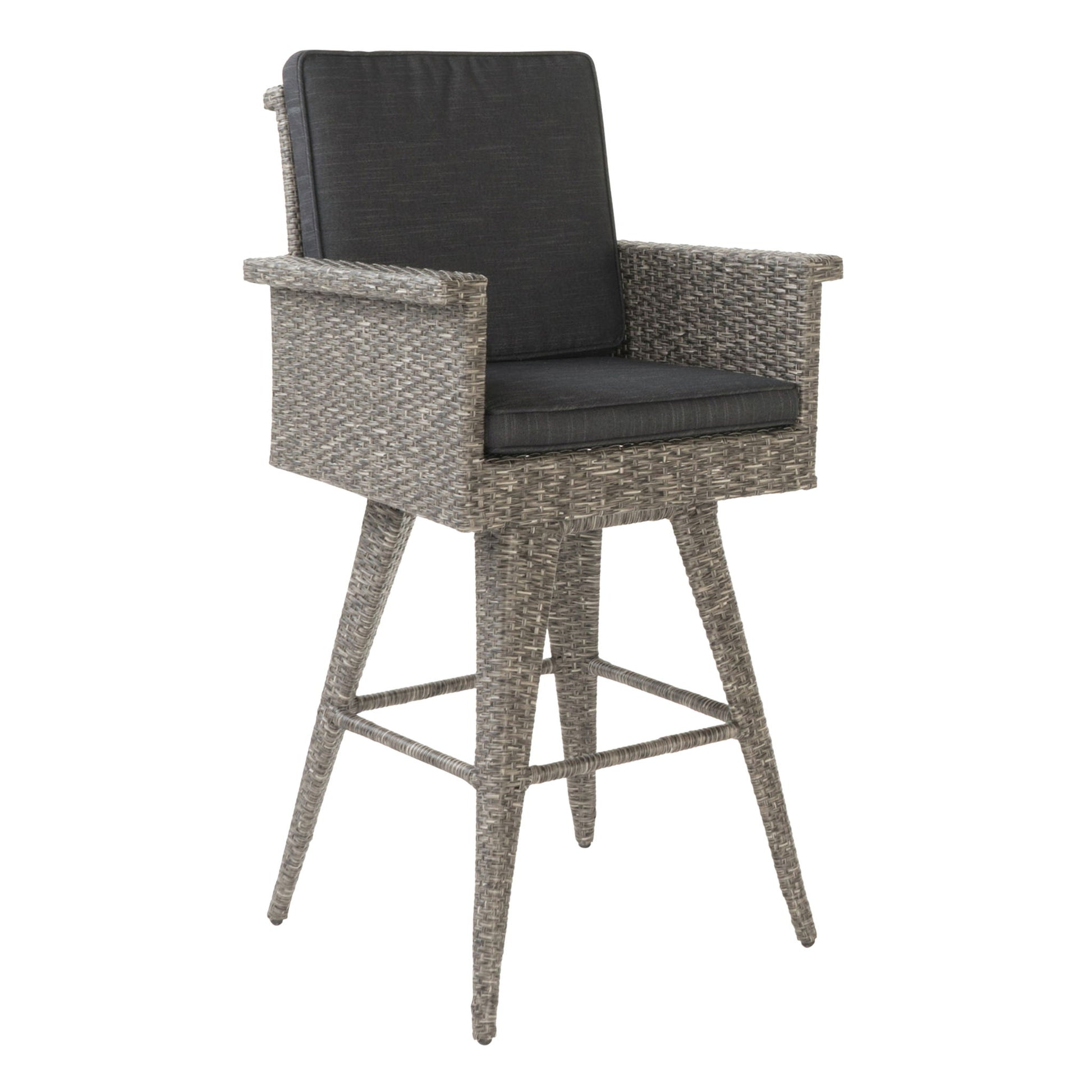 Outdoor Rattan Swivel Barstool With Water Resistant Cushion - Mixed Black / Dark Gray Noble House