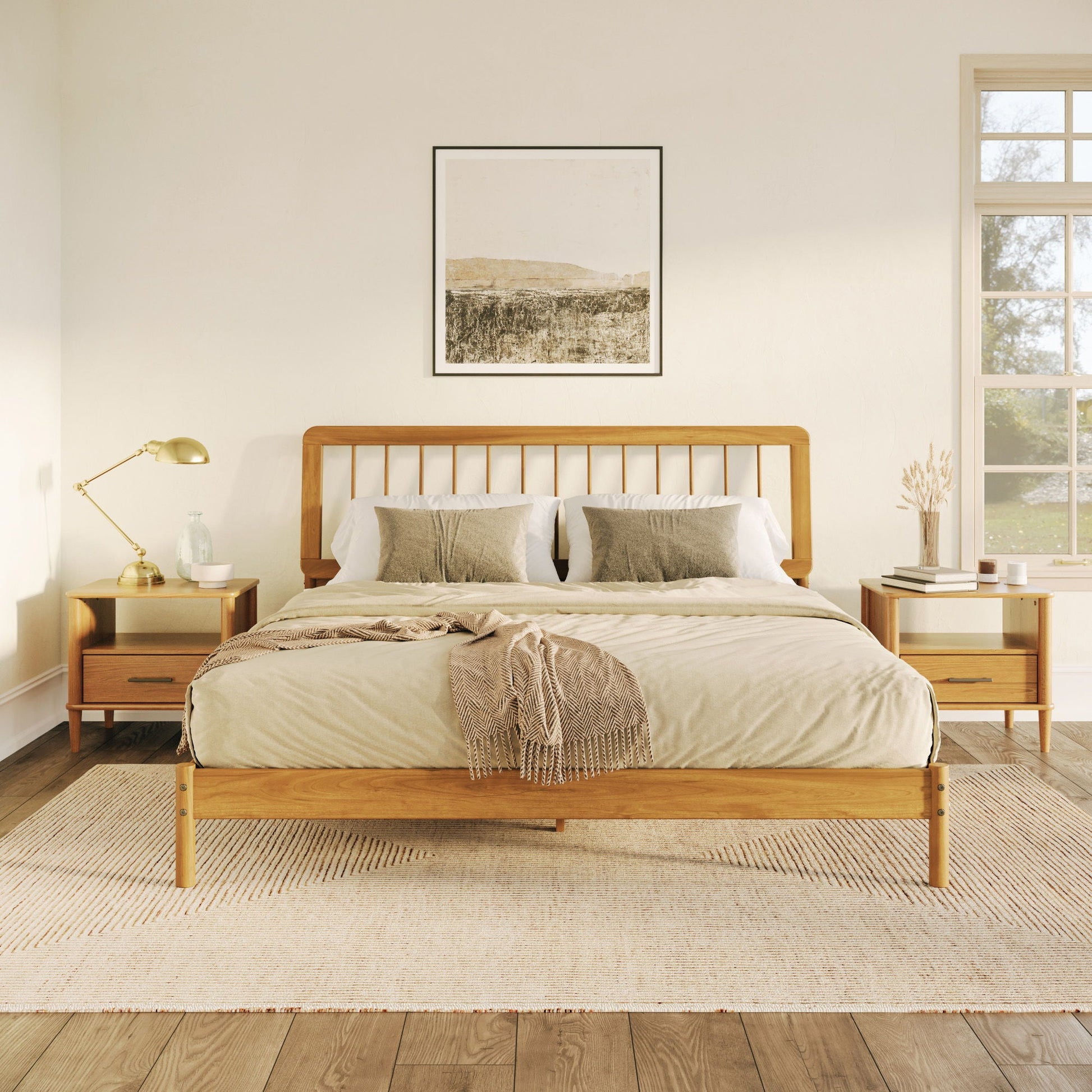 King Spindle Bed Mid Century Modern - Caramel Walker Edison