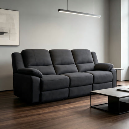 3 Seat Manual Reclining Sofa With Deep Recline - Black Home Essentials