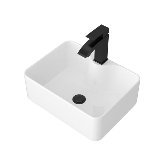 Rectangular Vessel Sink With Faucet & Drain - White / Black Daily Nest