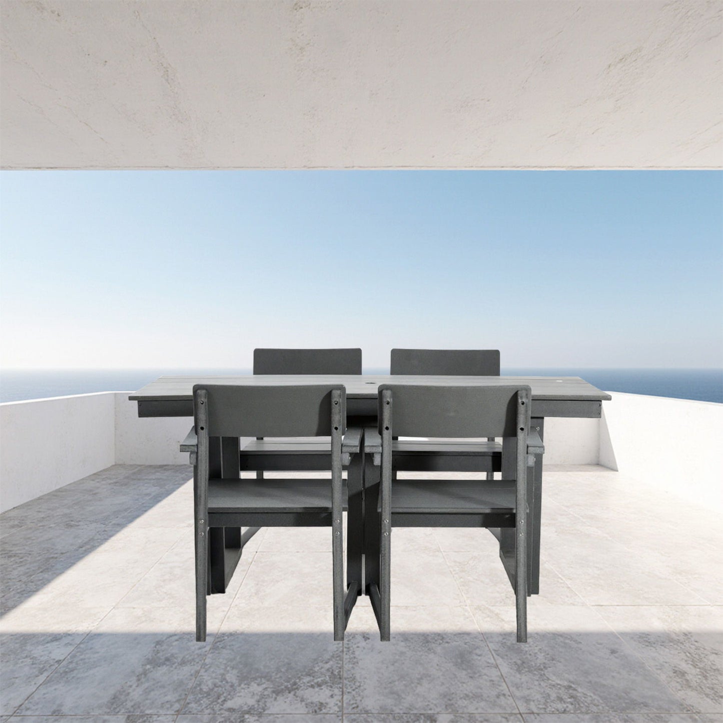 5 Piece Outdoor Dining Set For 4, Patio Table With Umbrella Hole And 4 Armrest Chairs For Backyard - Gray Home Essentials
