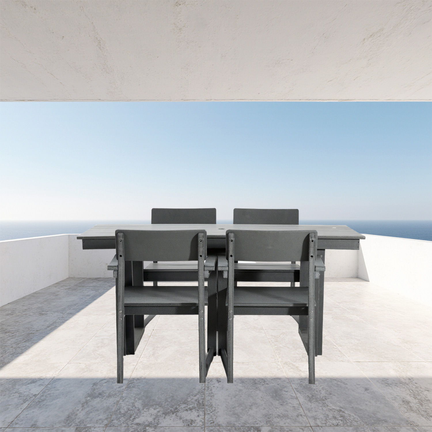 5 Piece Outdoor Dining Set For 4, Patio Table With Umbrella Hole And 4 Armrest Chairs For Backyard - Gray Home Essentials