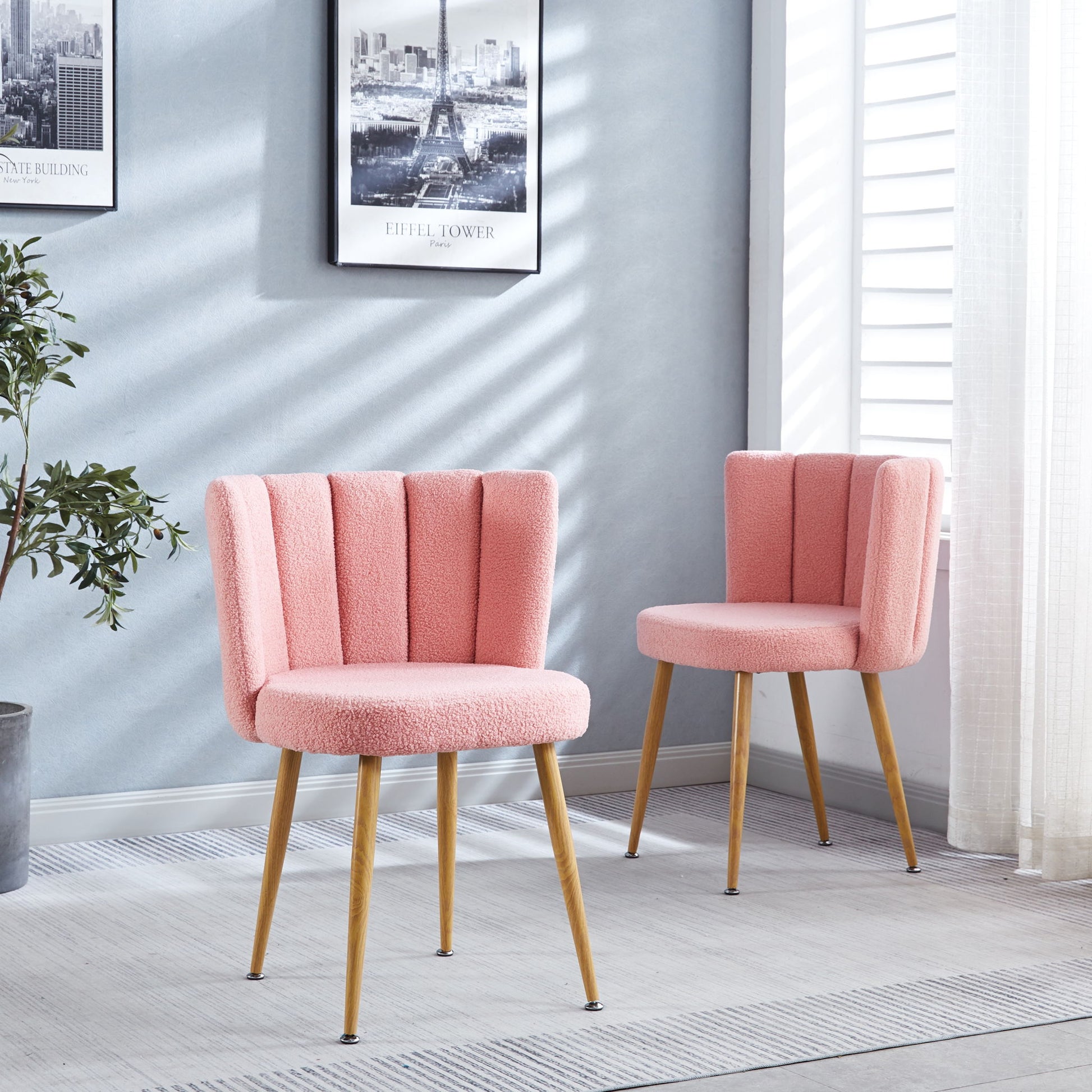 Modern Dining Chair (Set of 2) With Iron Tube Wood Color Legs, Shorthair Cushions And Comfortable Backrest, Suitable For Dining Room, Living Room, Cafe, Simple Structure Home Essentials