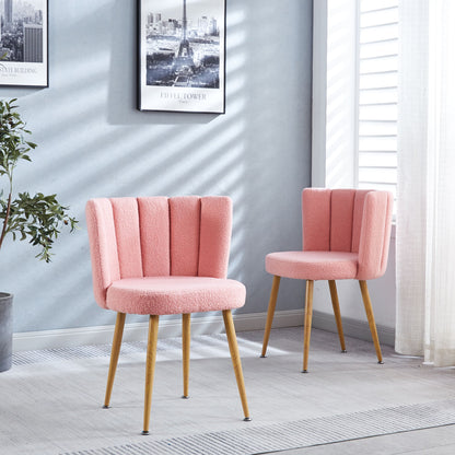Modern Dining Chair (Set of 2) With Iron Tube Wood Color Legs, Shorthair Cushions And Comfortable Backrest, Suitable For Dining Room, Living Room, Cafe, Simple Structure Home Essentials
