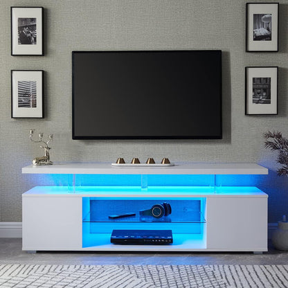 TV Stand LED Gaming Entertainment Center, Media Storage Console Table With Large Side Cabinet Home Essentials