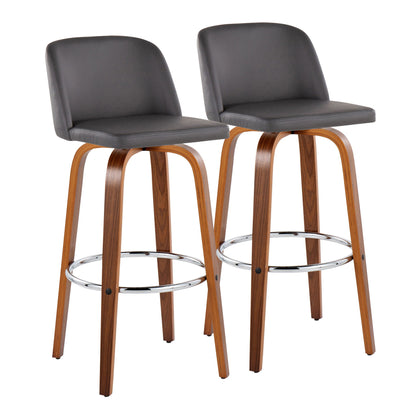 Toriano - Mid Century Modern Fixed Height, Barstool With Swivel With Round Footrest (Set of 2) Lumi Source