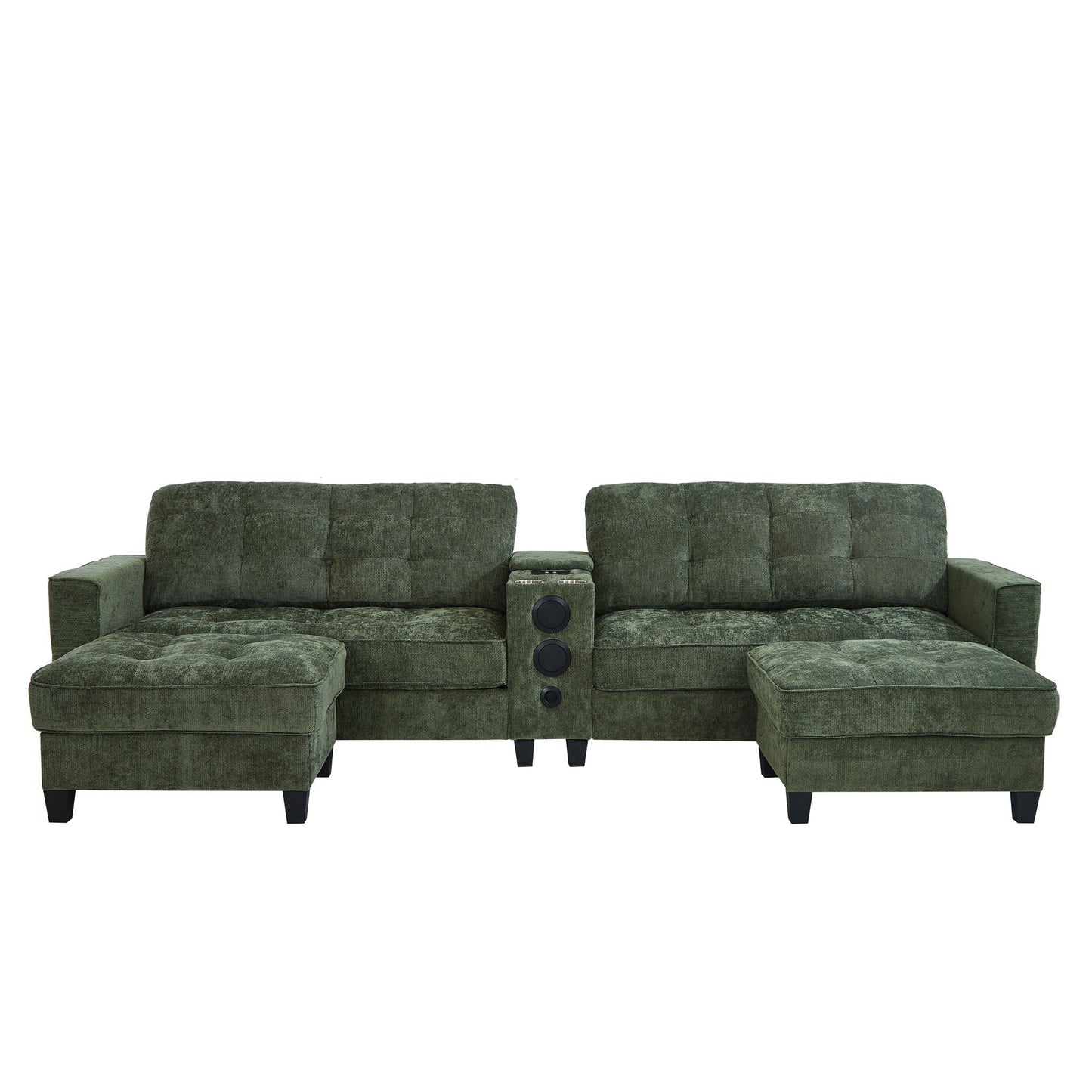 Modern Sectional Sofa U-Shaped With Movable Ottomans, tooth Speakers, LED Lights And Modular Storage Hearth and Haven