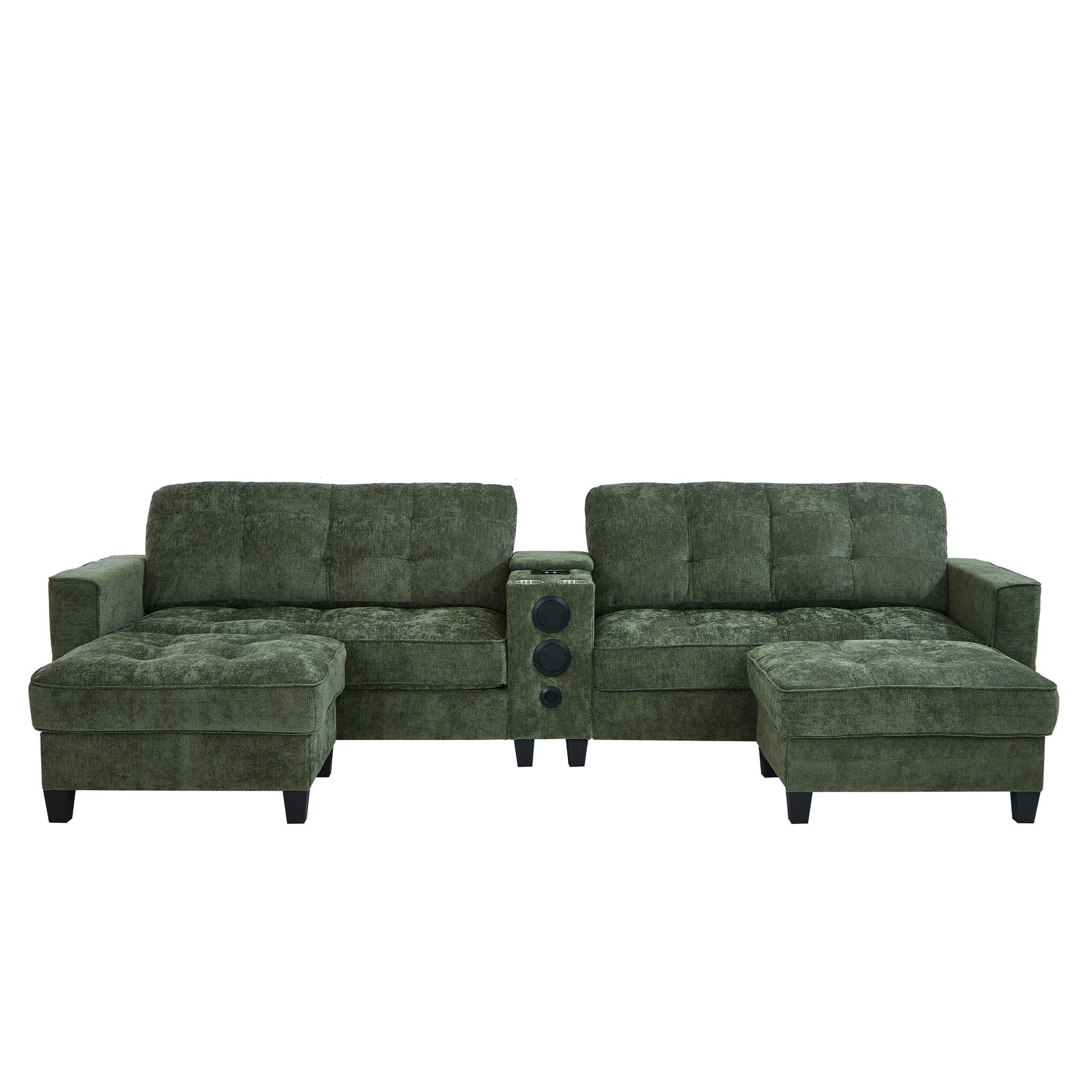 Modern Sectional Sofa U-Shaped With Movable Ottomans, tooth Speakers, LED Lights And Modular Storage Hearth and Haven