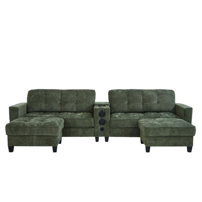 Modern Sectional Sofa U-Shaped With Movable Ottomans, tooth Speakers, LED Lights And Modular Storage Hearth and Haven