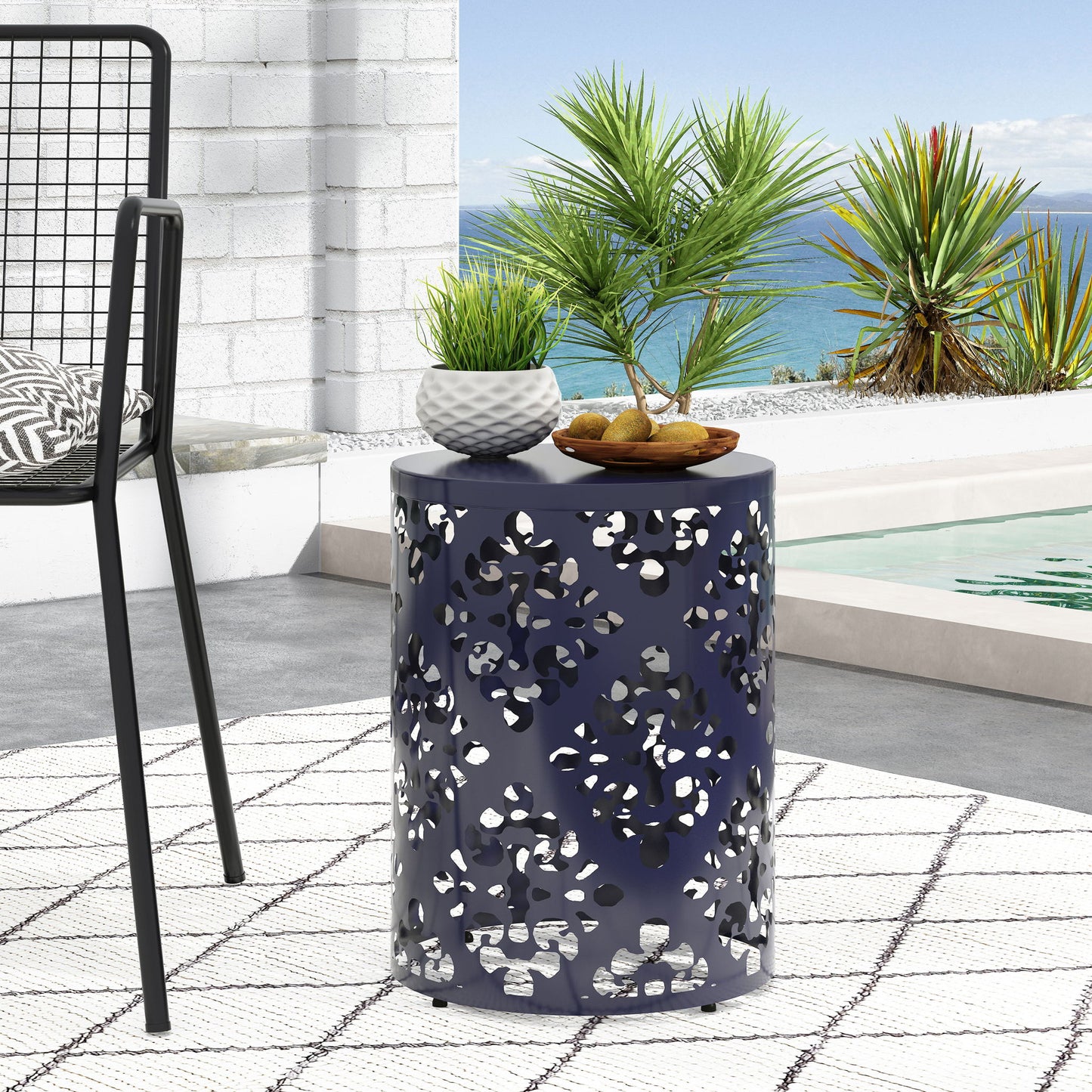 Outdoor Metal Modern Design End Table Noble House