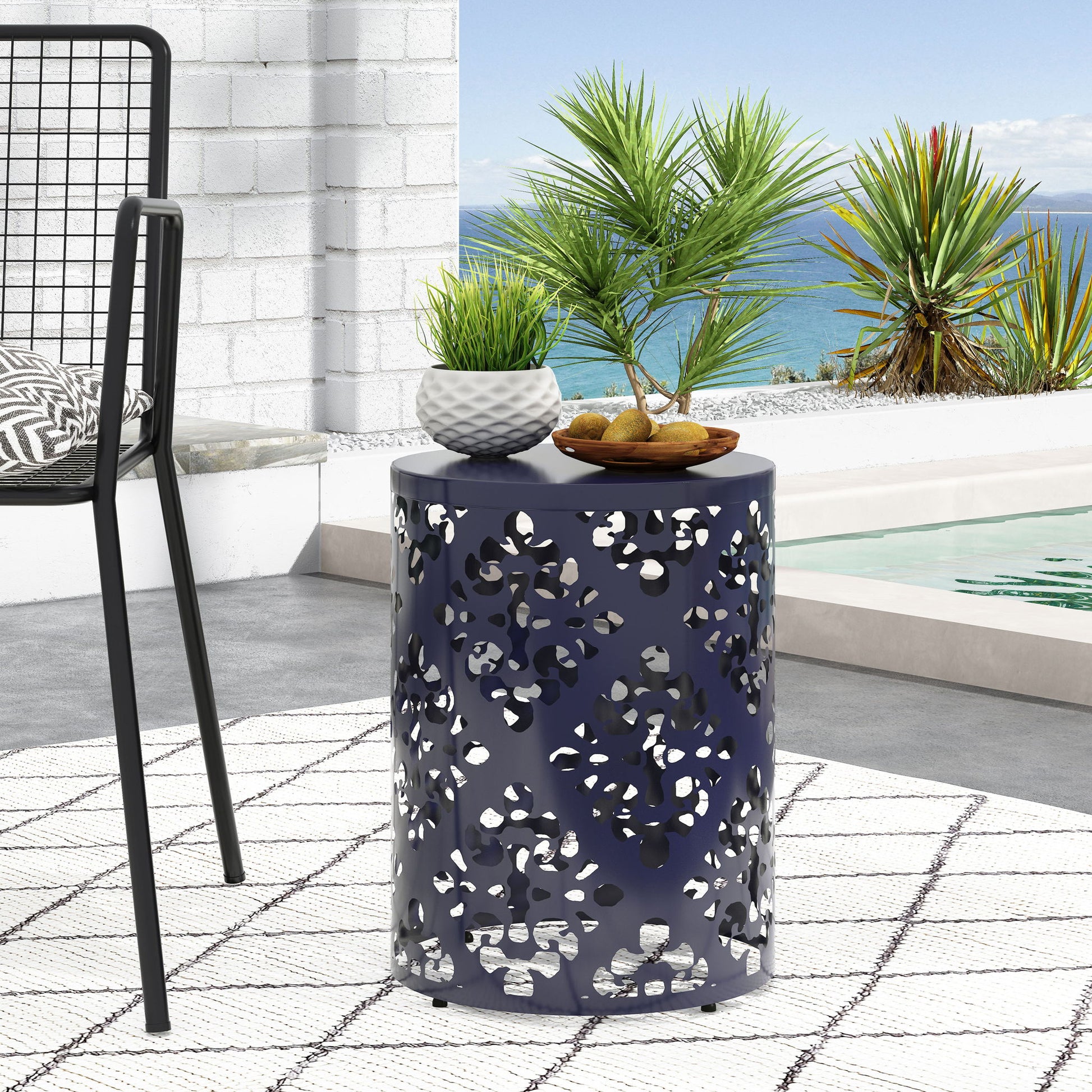 Outdoor Metal Modern Design End Table Noble House