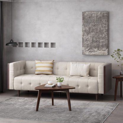 Contemporary Mid-Century Charm 3 Seater Sofa With Button Tufted Waffle Stitching Noble House