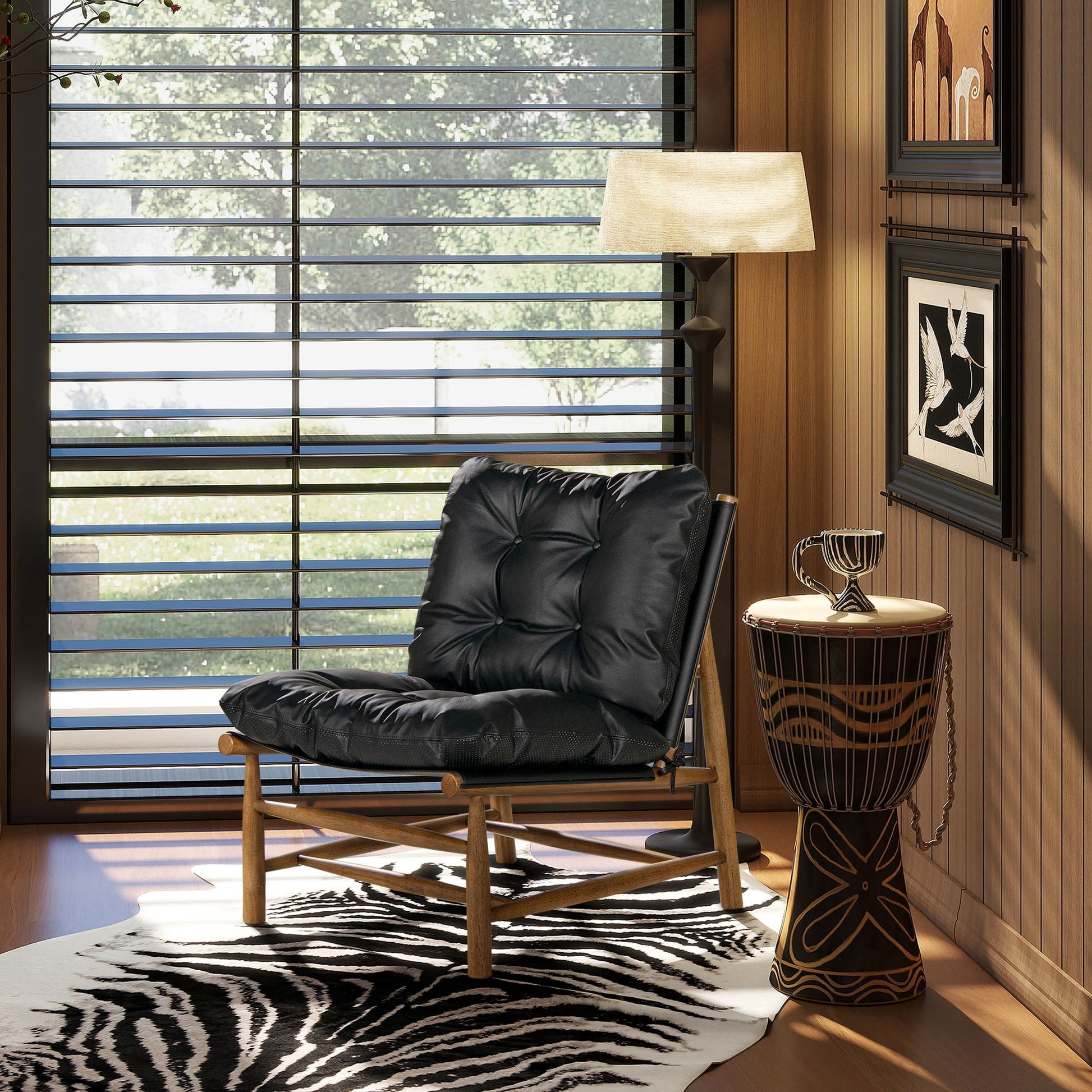 Oxford Leather Mid-Century Modern Accent Chair - Noir Black Jennifer Taylor Home