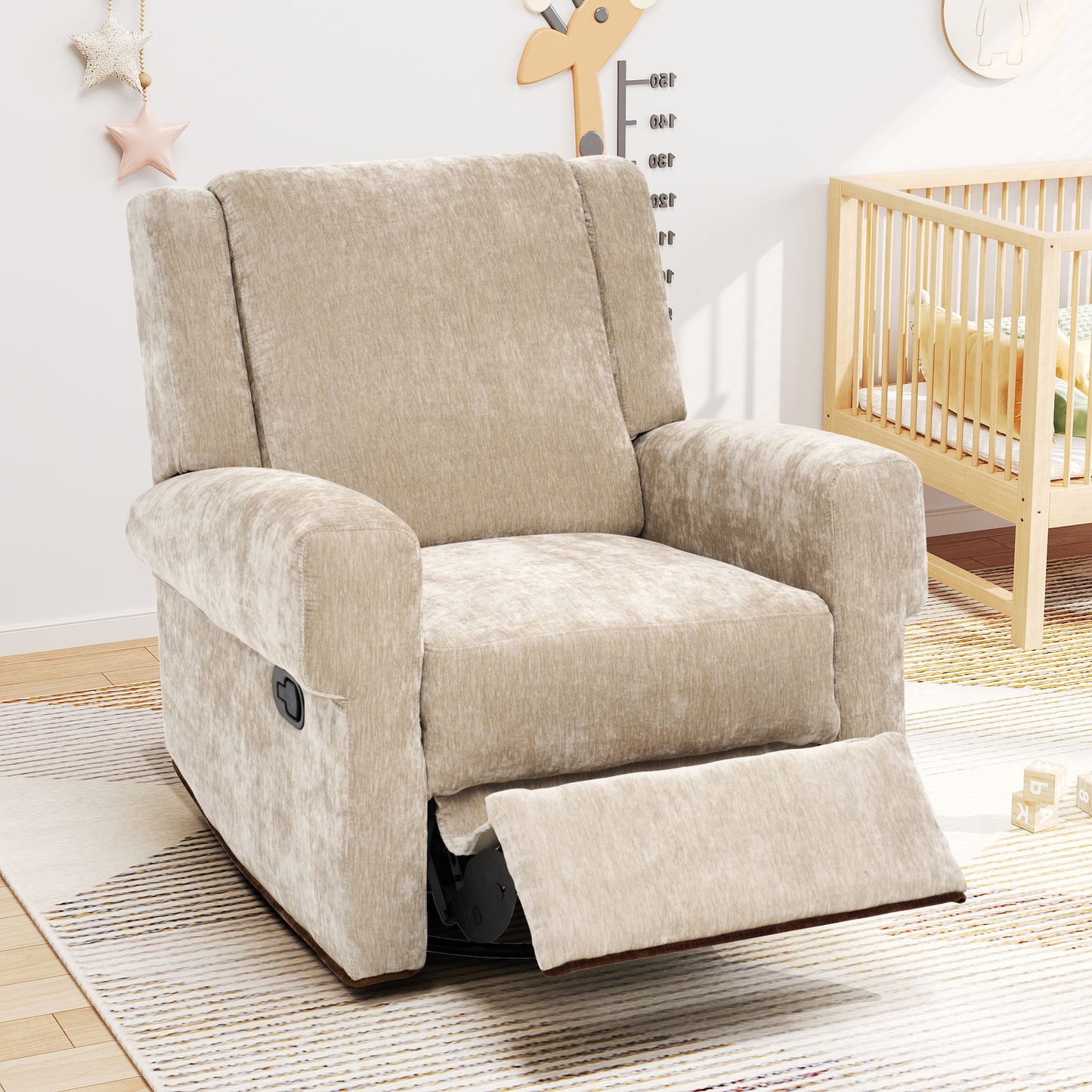 Manual Recliner Chair With Swivel Rocker Function, Dual Recline Angles Noble House