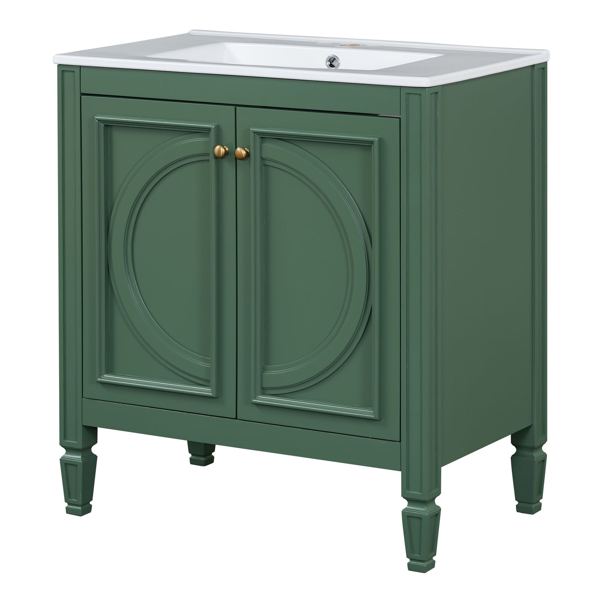 30" Bathroom Vanity With Sink, 2 Doors With Shelf, Soft Close Door Hinges, Vintage Style - Green Noble House