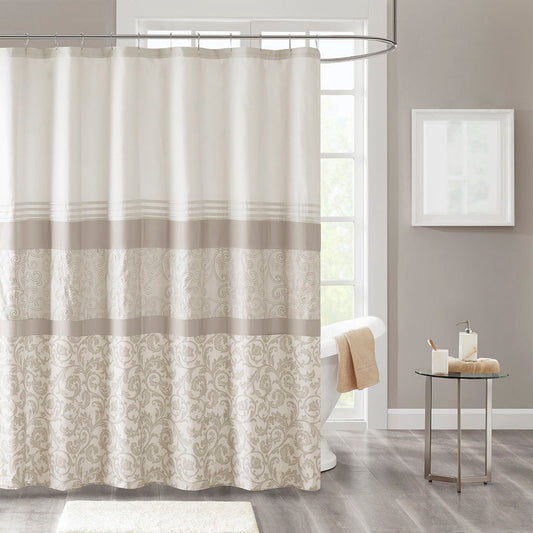 Ramsey - Printed And Embroidered Shower Curtain - Neutral