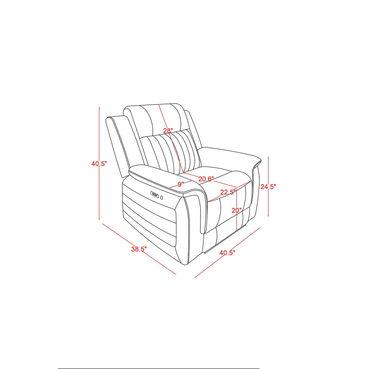 Ian - Power Recliner With Welt And LED Lighting - Charcoal Global Furniture USA