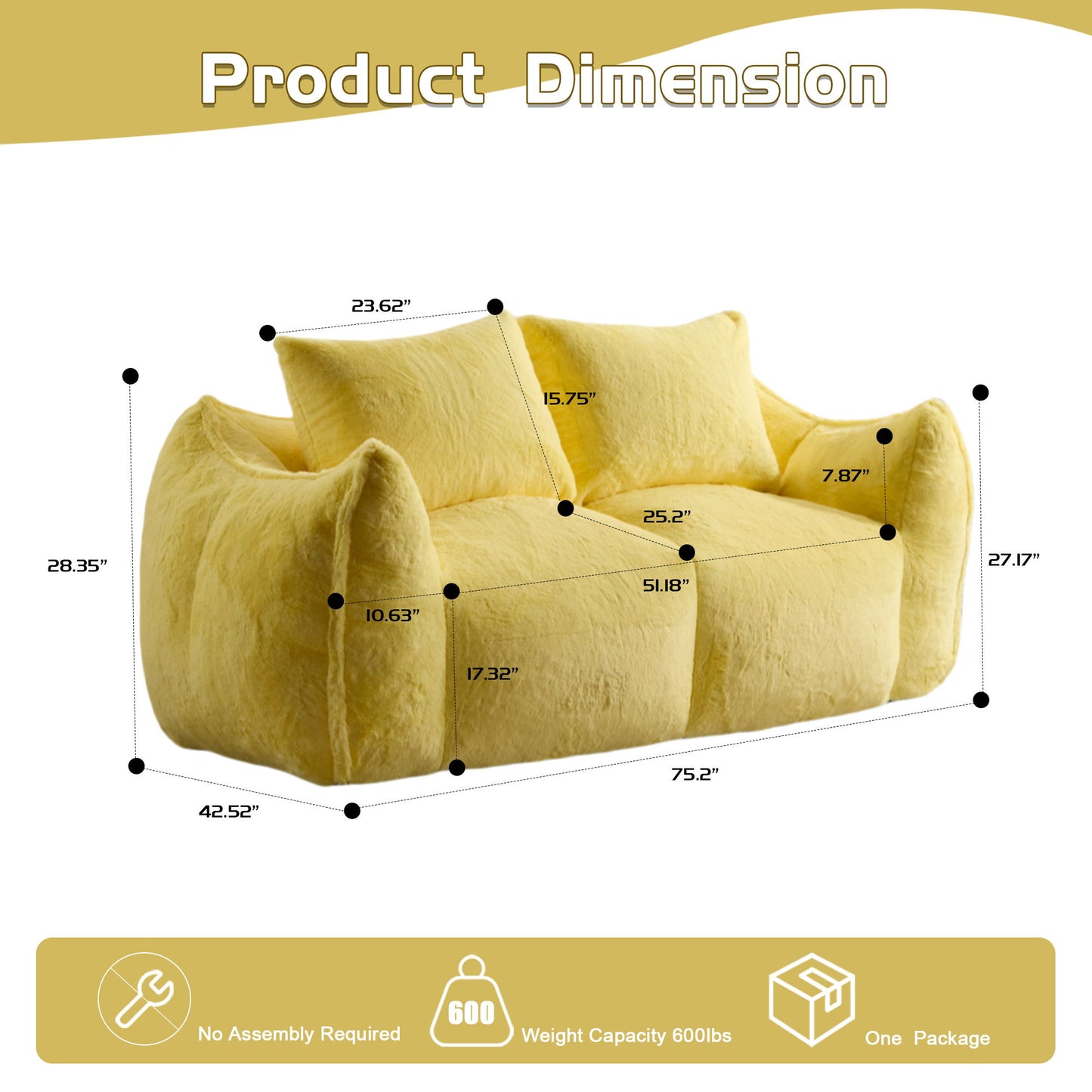 Giant Bean Bag Couch, Ultra Soft Fluffy Loveseat For Living Room Home Essentials