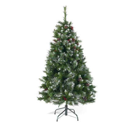 Glitter Bristle Mixed Hinged Tree With Berry And Pine Cones And 200 Cl, 407 Tips - Green Noble House