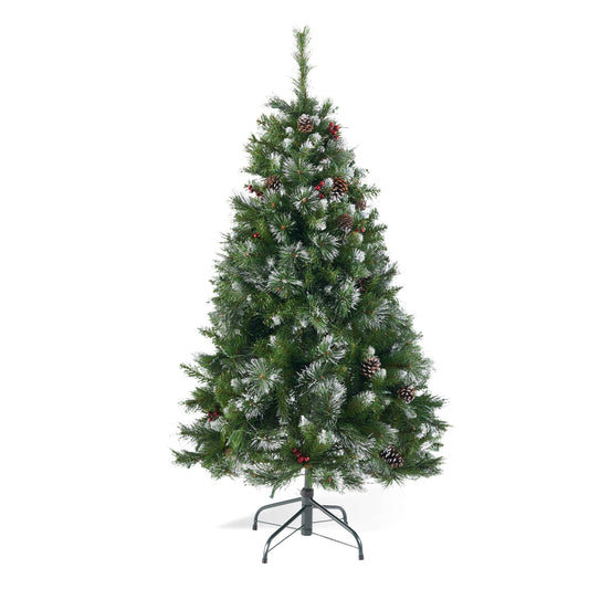 Glitter Bristle Mixed Hinged Tree With Berry And Pine Cones And 200 Cl, 407 Tips - Green Noble House