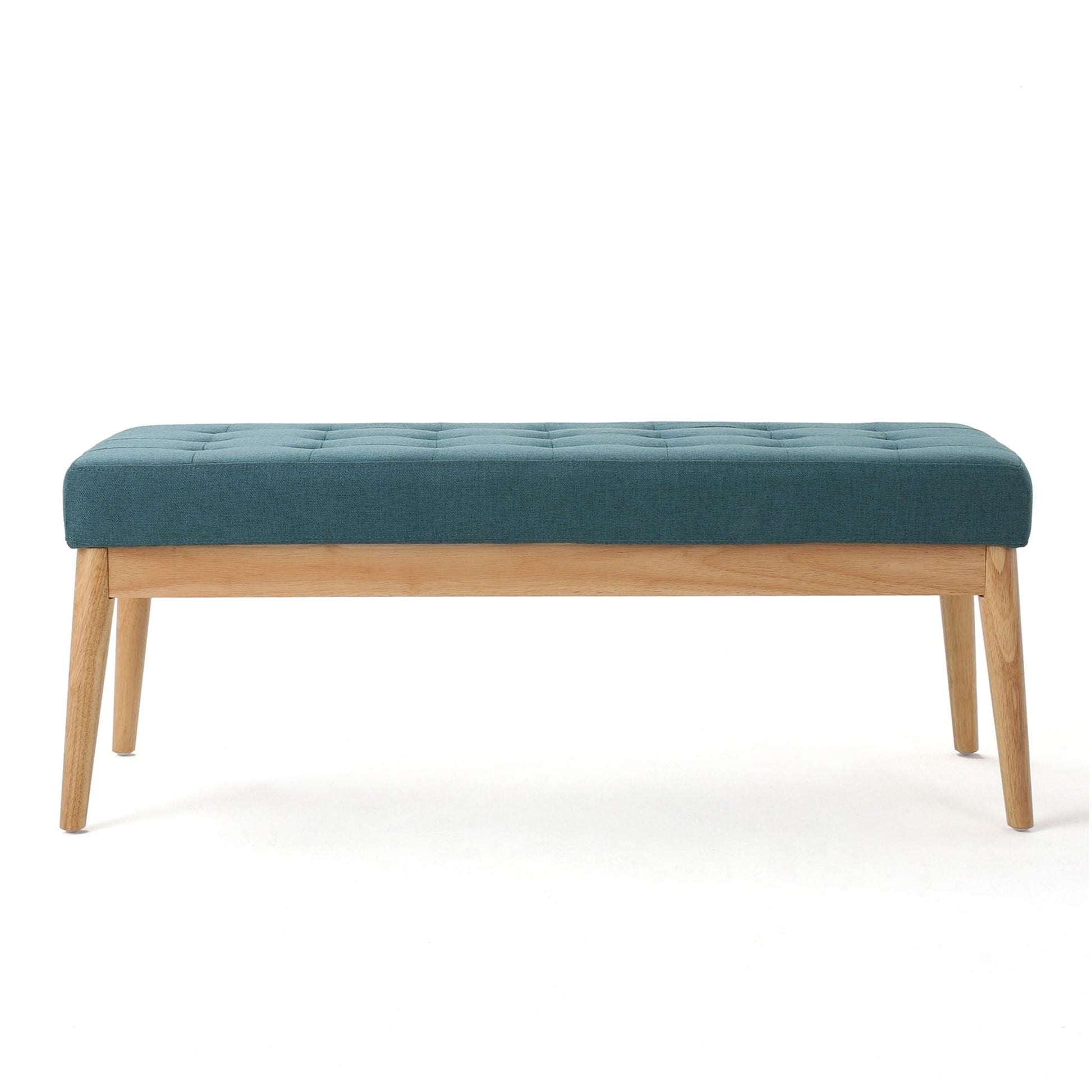Vibratory - Button Tufted Upholstered Ottoman With Splayed Wooden Legs - Teal / Natural Noble House