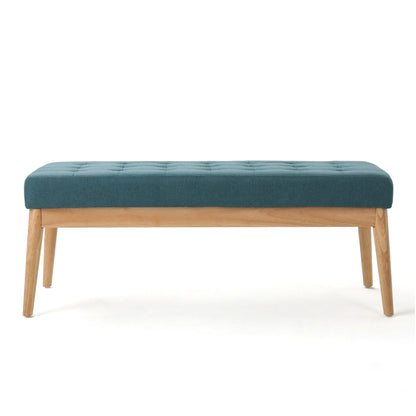 Vibratory - Button Tufted Upholstered Ottoman With Splayed Wooden Legs - Teal / Natural Noble House