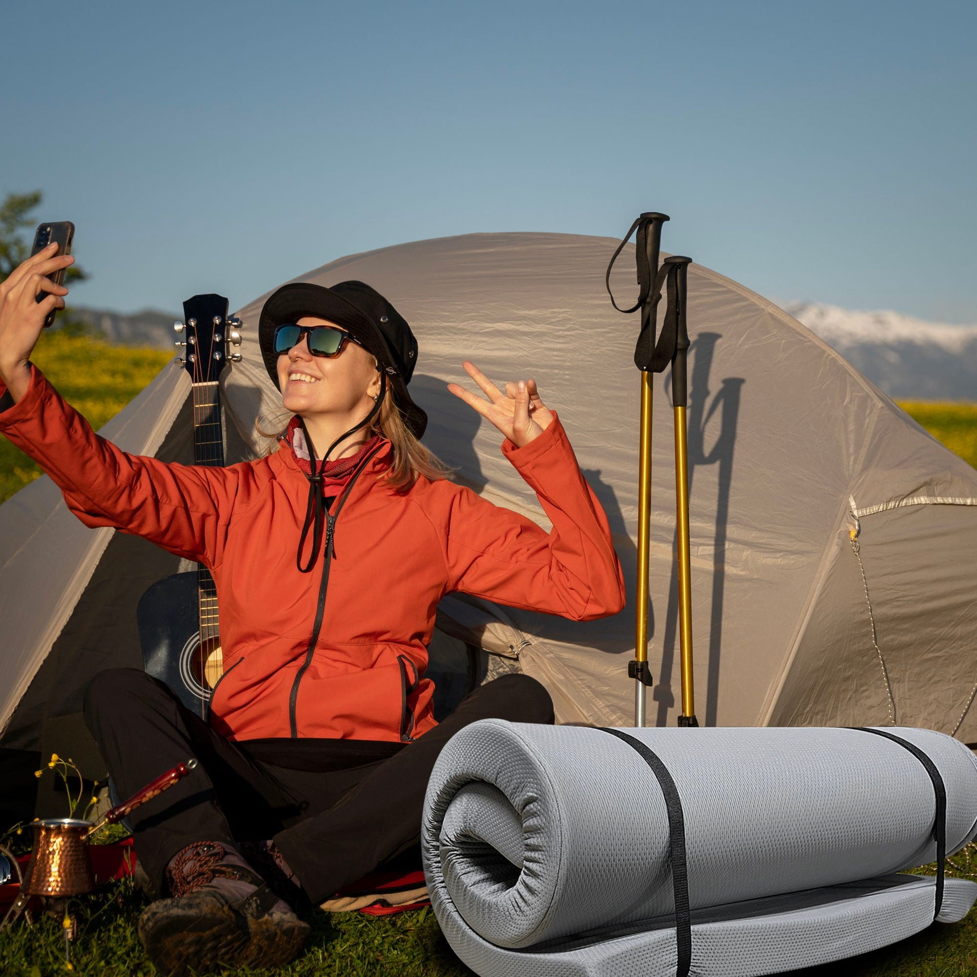 Memory Foam Camping Mattress With Water Resistant Zipper Cover - Gray Daily Nest