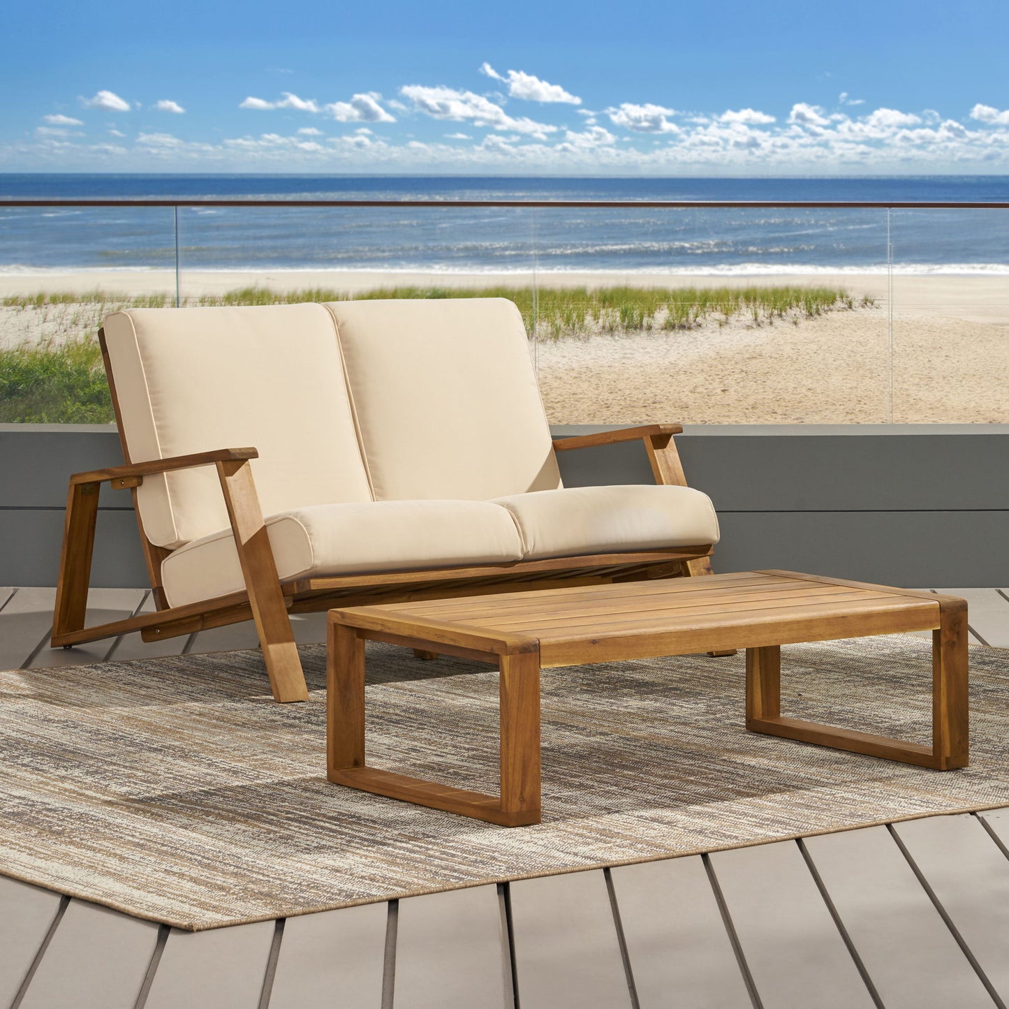 Paloma - Contemporary Loveseat And Coffee Table Set With Weather Resistant Cushions Noble House