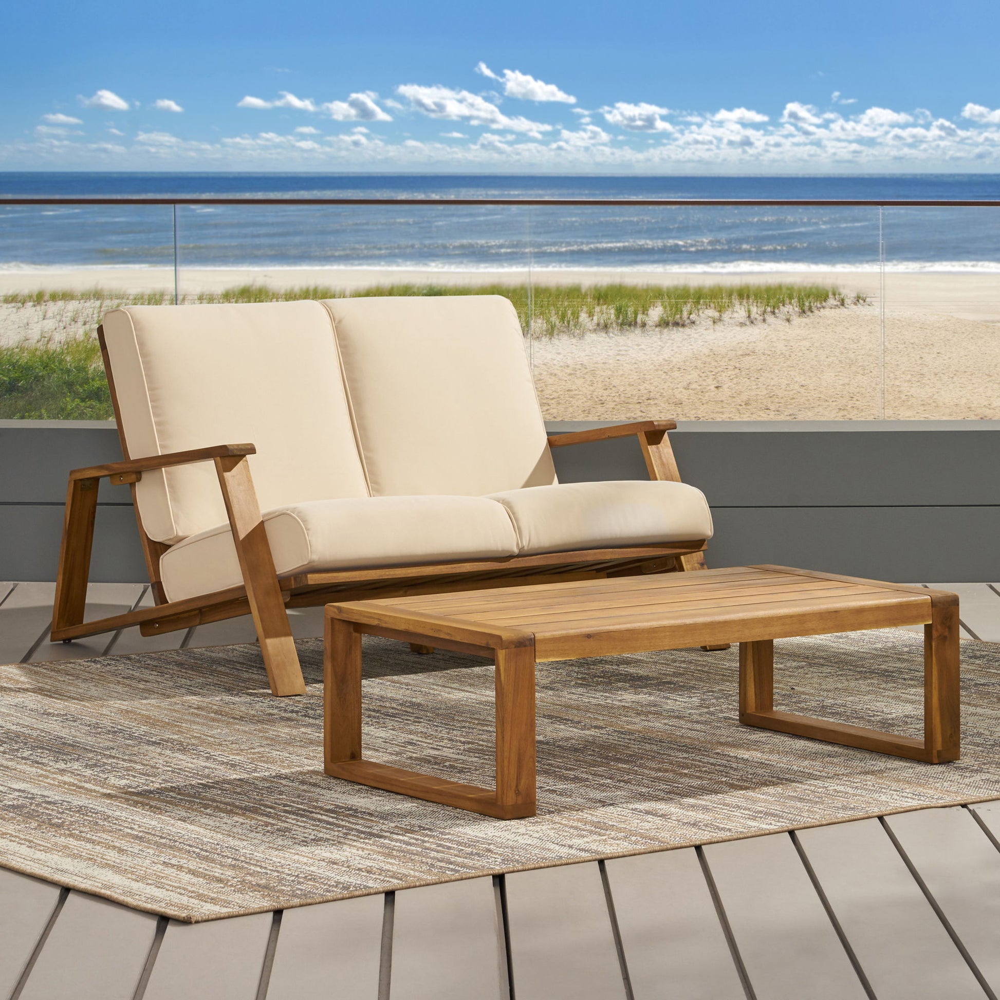 Paloma - Contemporary Loveseat And Coffee Table Set With Weather Resistant Cushions Noble House