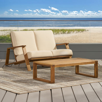 Paloma - Contemporary Loveseat And Coffee Table Set With Weather Resistant Cushions Noble House