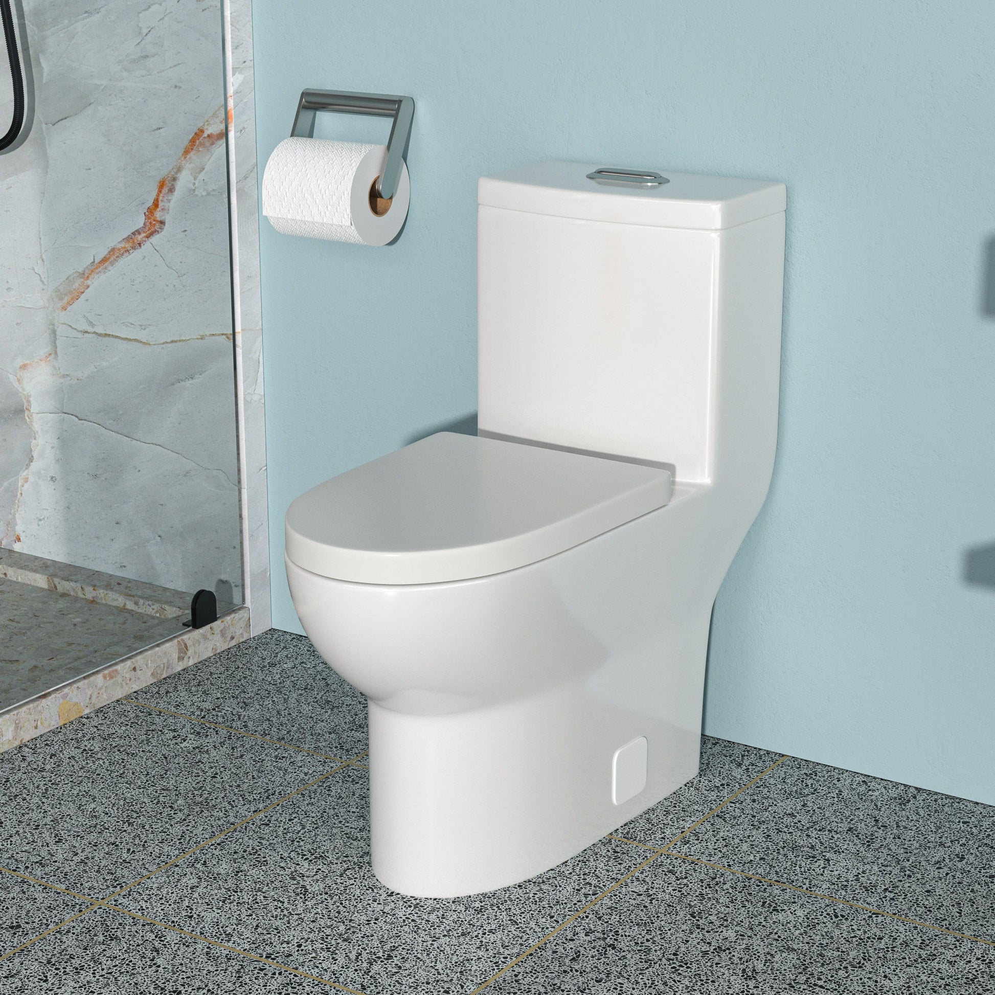 1 Piece Toilet With Dual Flush, Soft Closing Seat - White Daily Nest