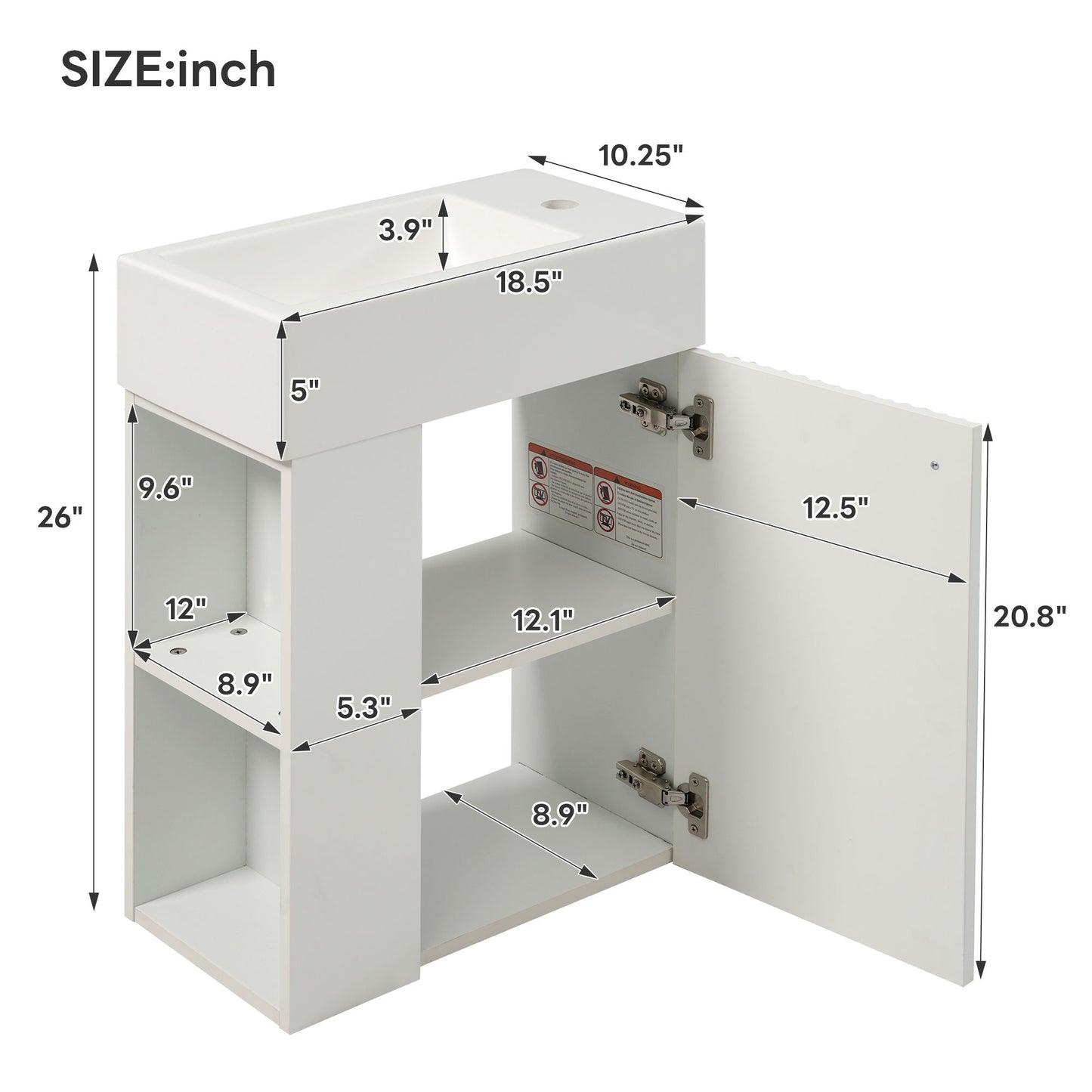 Floating Bathroom Vanity With Resin Basin, Left Side Storage - White Hearth and Haven