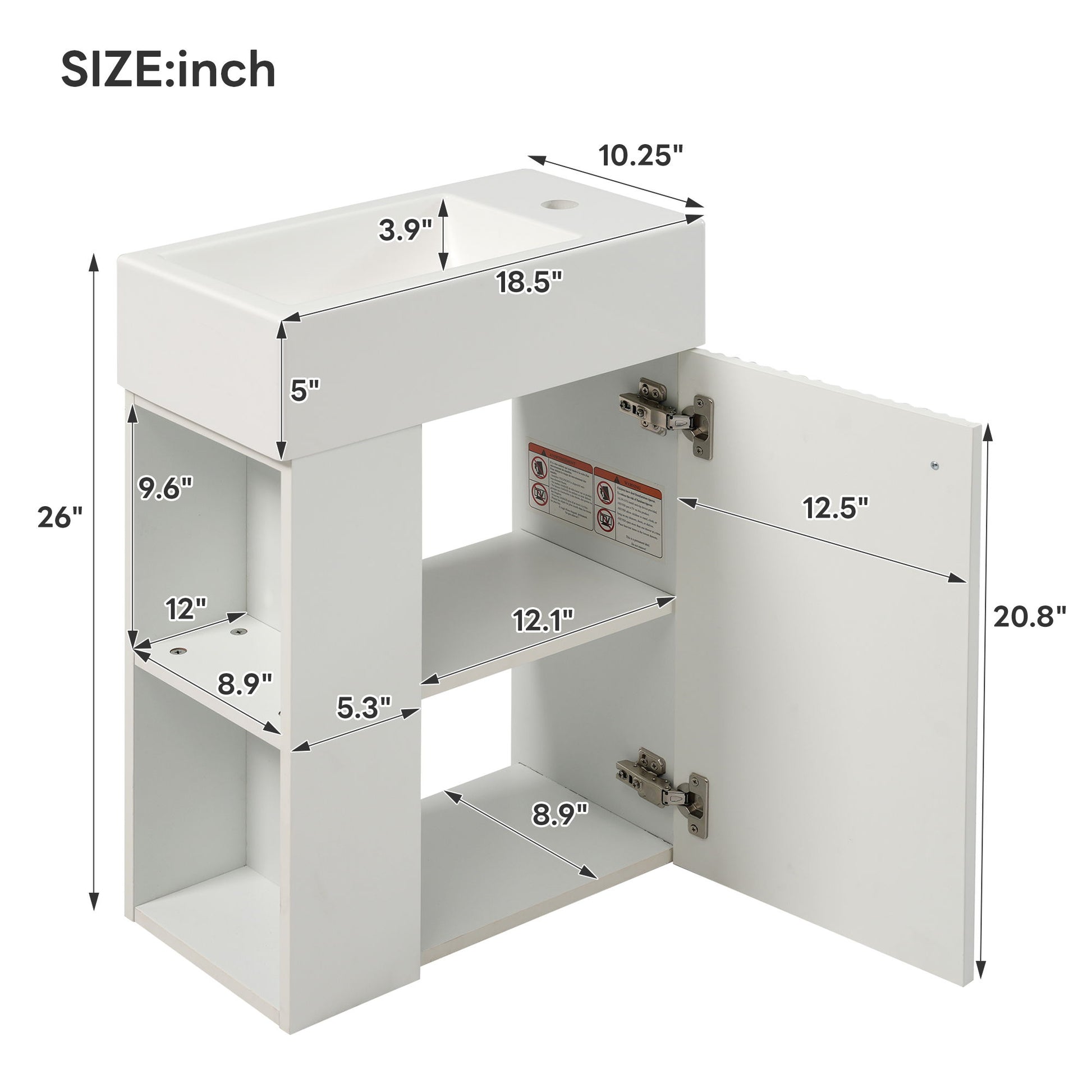 Floating Bathroom Vanity With Resin Basin, Left Side Storage - White Hearth and Haven
