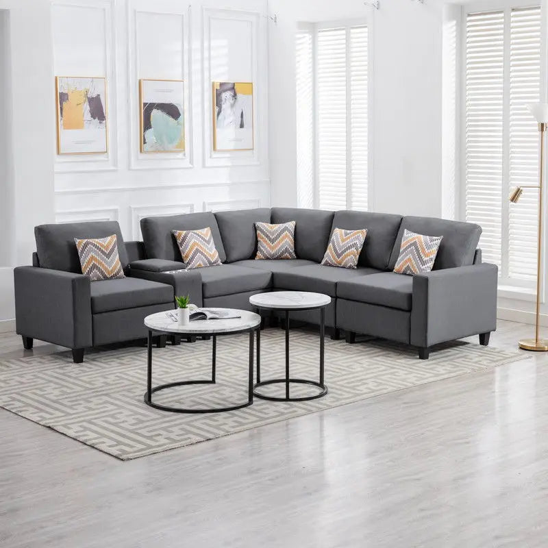Nolan - Fabric 6 Piece Sectional Sofa With Pillows And Interchangeable Legs Lilola Home