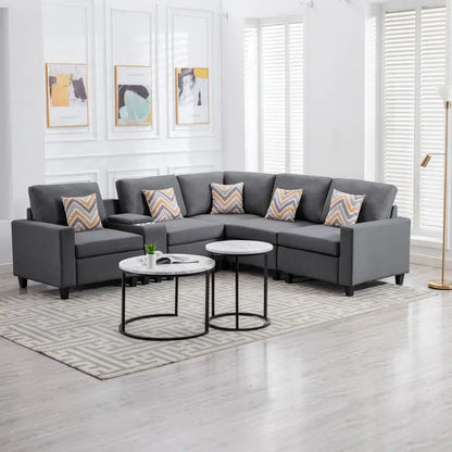 Nolan - Fabric 6 Piece Sectional Sofa With Pillows And Interchangeable Legs Lilola Home
