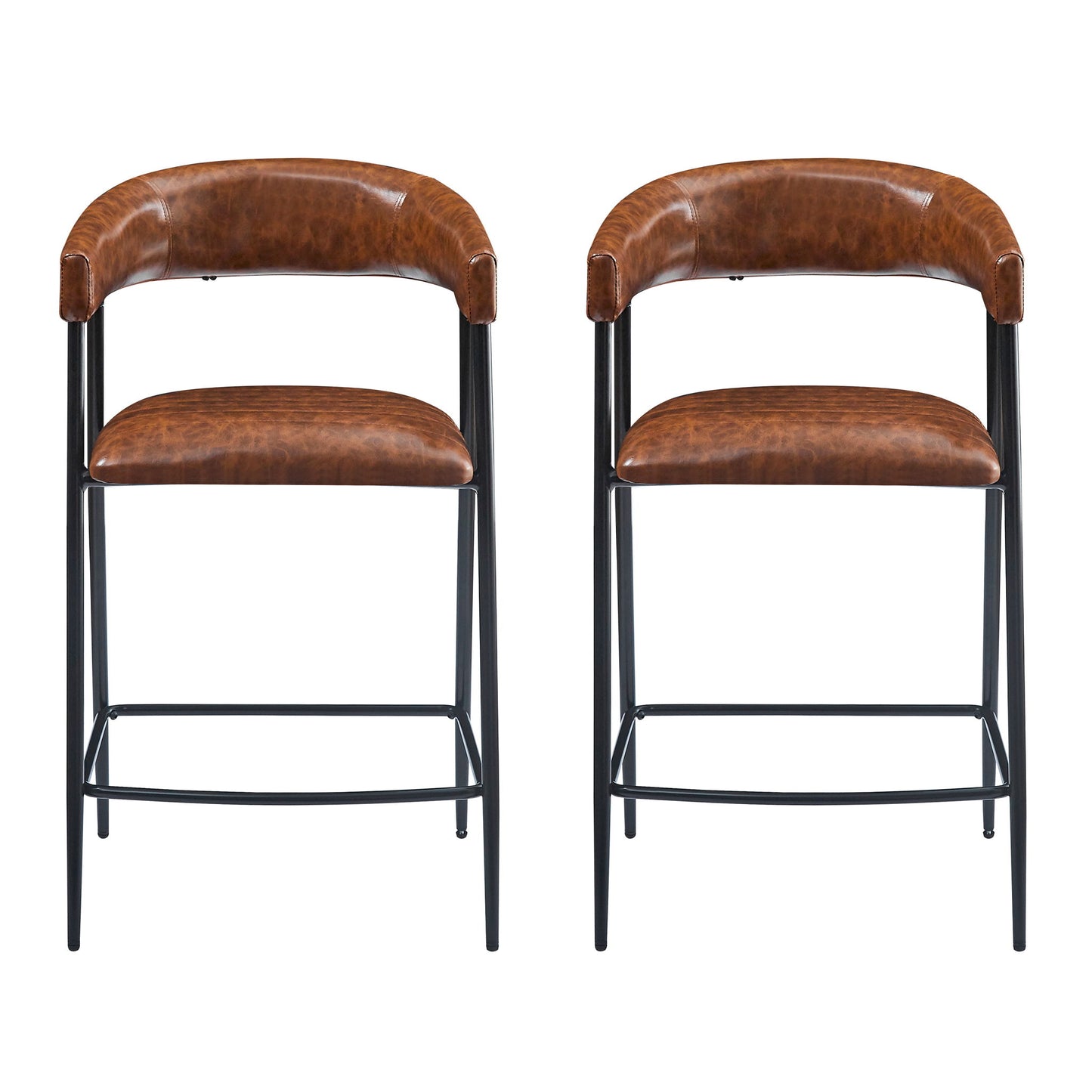 Counter Stools (Set of 2), Upholstered Counter Stools With Iron Frame, Backrest, Footrest, Arm Counter Stools For Home Bar, Kitchen Counter - Brown Noble House