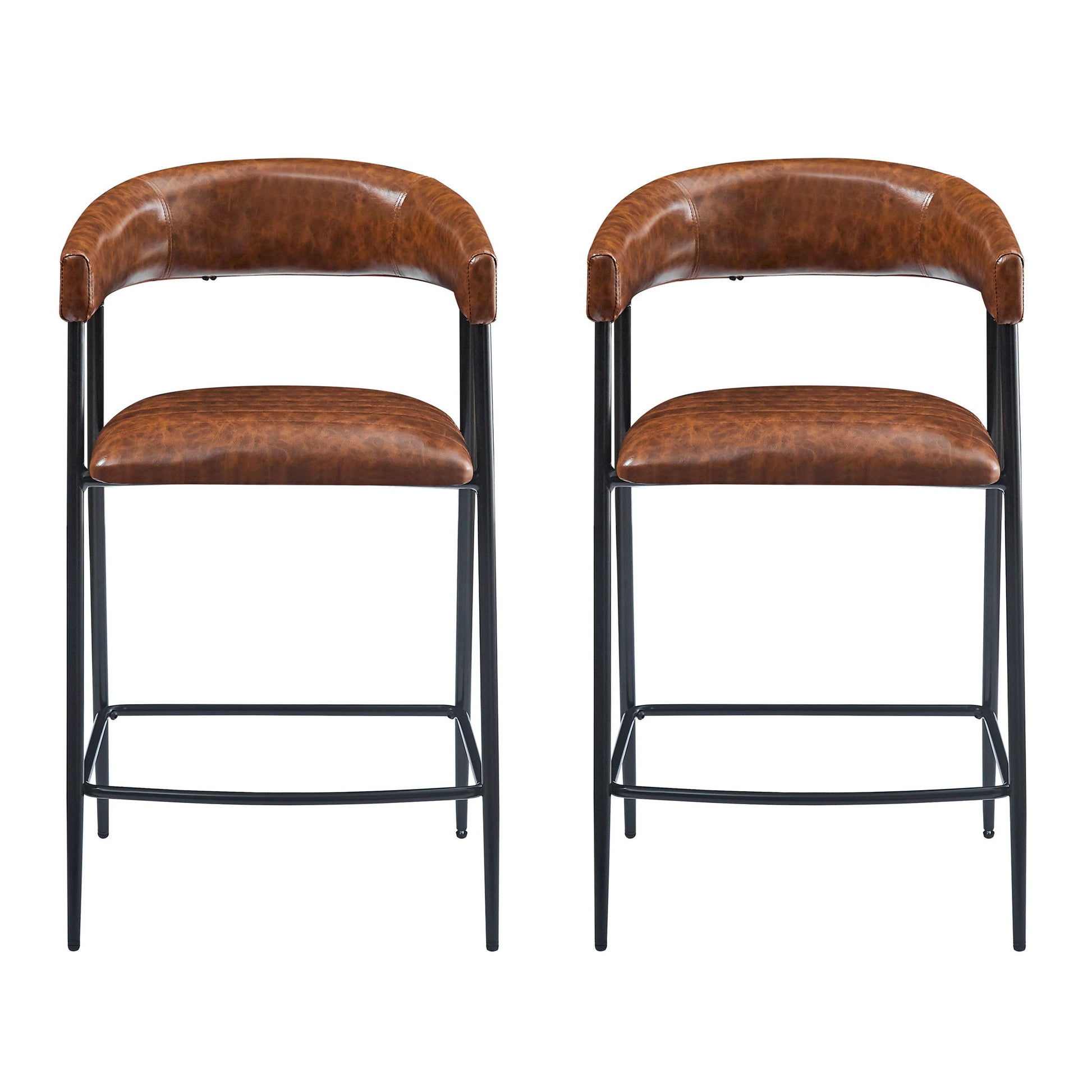 Counter Stools (Set of 2), Upholstered Counter Stools With Iron Frame, Backrest, Footrest, Arm Counter Stools For Home Bar, Kitchen Counter - Brown Noble House