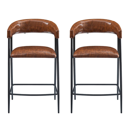 Counter Stools (Set of 2), Upholstered Counter Stools With Iron Frame, Backrest, Footrest, Arm Counter Stools For Home Bar, Kitchen Counter - Brown Noble House