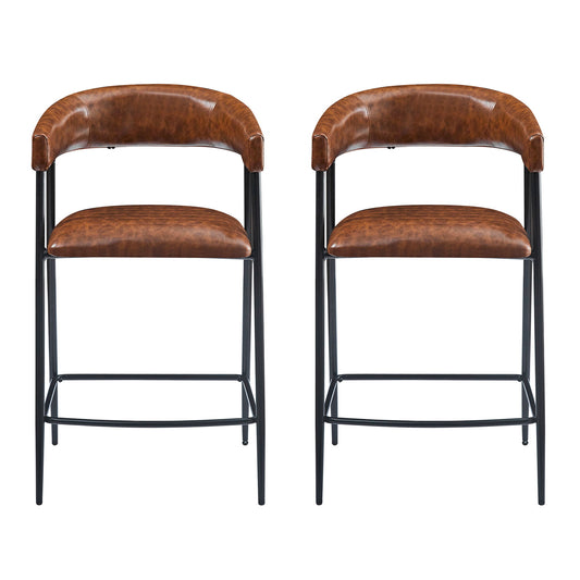 Counter Stools (Set of 2), Upholstered Counter Stools With Iron Frame, Backrest, Footrest, Arm Counter Stools For Home Bar, Kitchen Counter - Brown Noble House