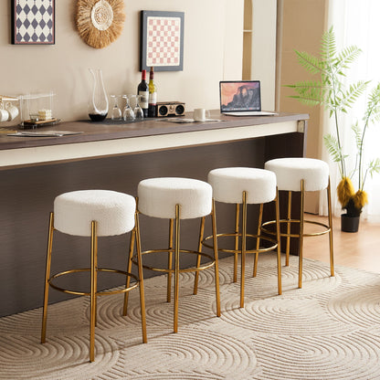 Round High Bar Stools (Set of 2), Contemporary Upholstered Dining Stools For Kitchens, Coffee Shops And Bar Stores - Gold Legs