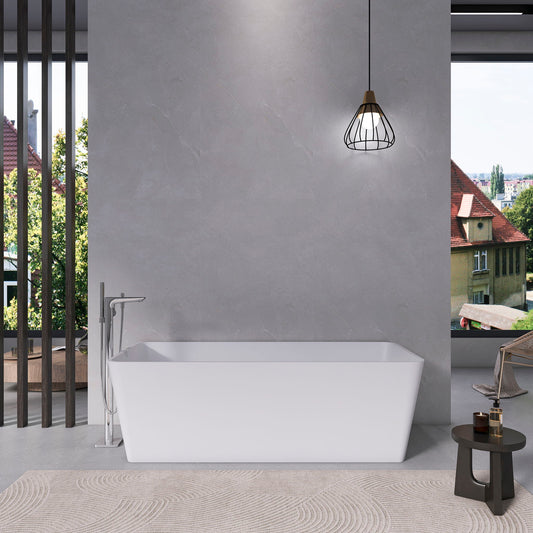Freestandingn And Solid Surface, Soaking Bathtub For Bathroom - Matte White Daily Nest