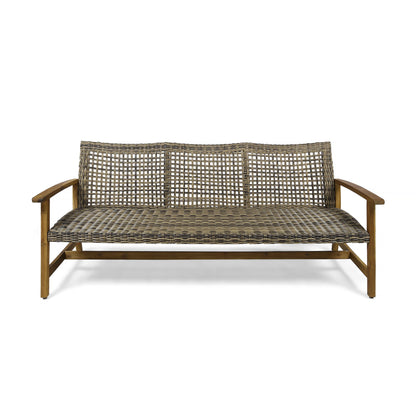 Outdoor 3 Seater Sofa With Rattan Cover - Gray Noble House