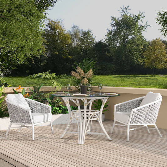 Rowan - Rope Barrel Back Patio Accent Arm Chair (Set of 2) - Optic White Jennifer Taylor Home