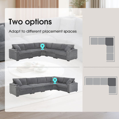 Convertible L Shaped Sectional Corner Couch With Armrest Storage Cup Holders USB Charger, Irregular Corner Oversized Comfy Modular Sofa Luxe & Co.