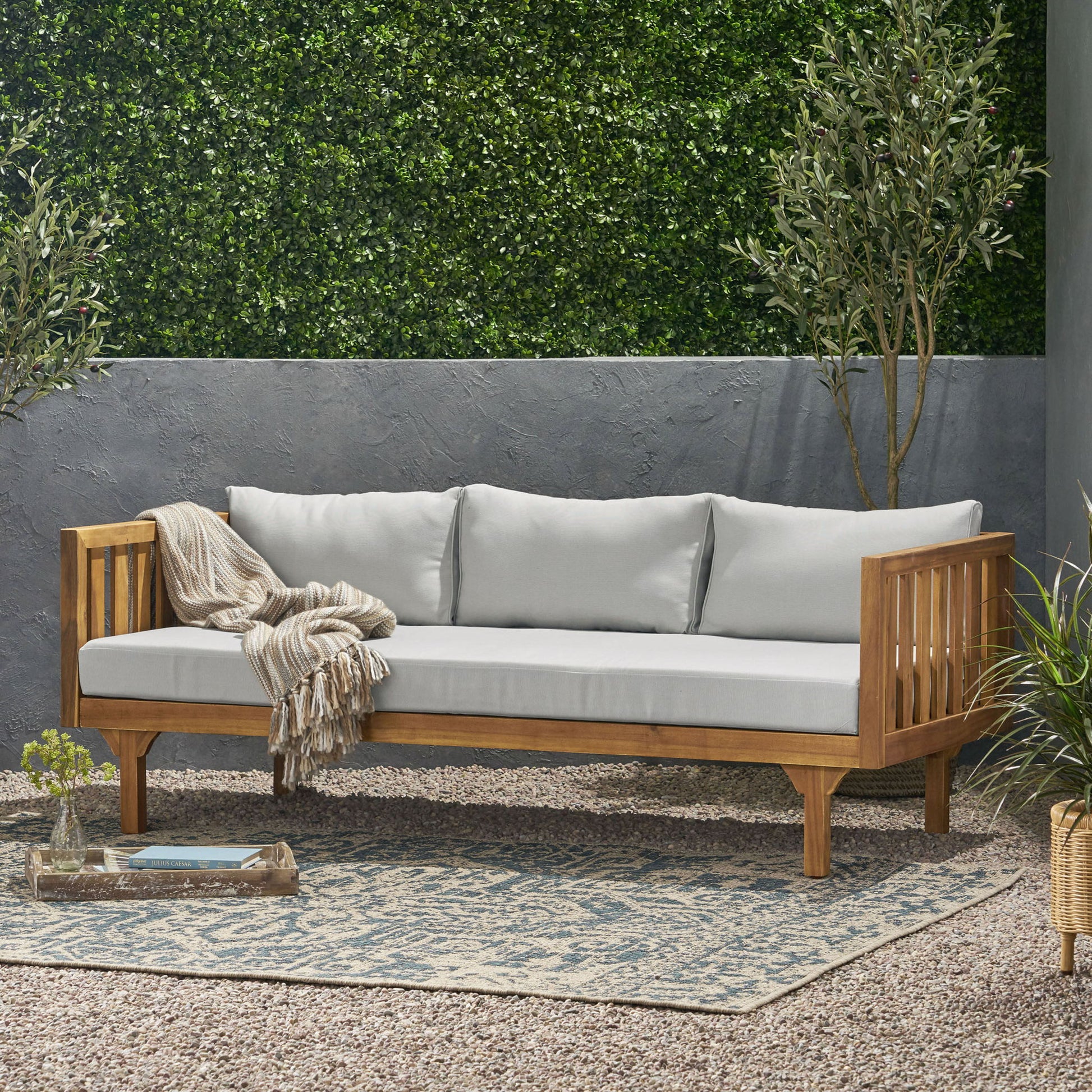 Claremont - 3 Seater Daybed Teak Acacia Wood Water Resistant Cushions Noble House