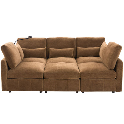 Modern Modular U-Shaped Sofa Bed With Movable Ottoman, USB Ports, Phone Holder Hearth and Haven