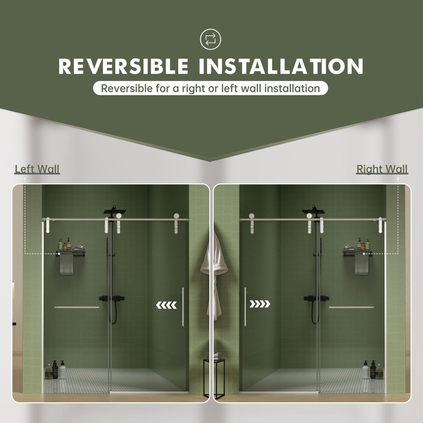 Frameless Shower Door, Sliding Shower Door, Premium 5 / 16" (8 Mm) Thick Tempered Glass Shower Enclosure With Towel Bar, Double Side Easy Clean Coat, Finished With Buffer Daily Nest