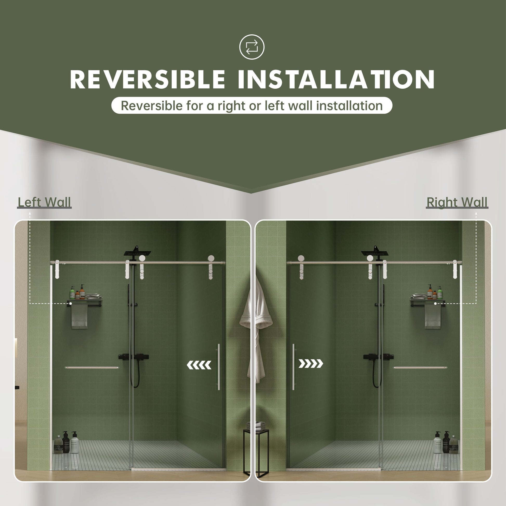 Frameless Shower Door, Sliding Shower Door, Premium 5 / 16" (8 Mm) Thick Tempered Glass Shower Enclosure With Towel Bar, Double Side Easy Clean Coat, Finished With Buffer Daily Nest